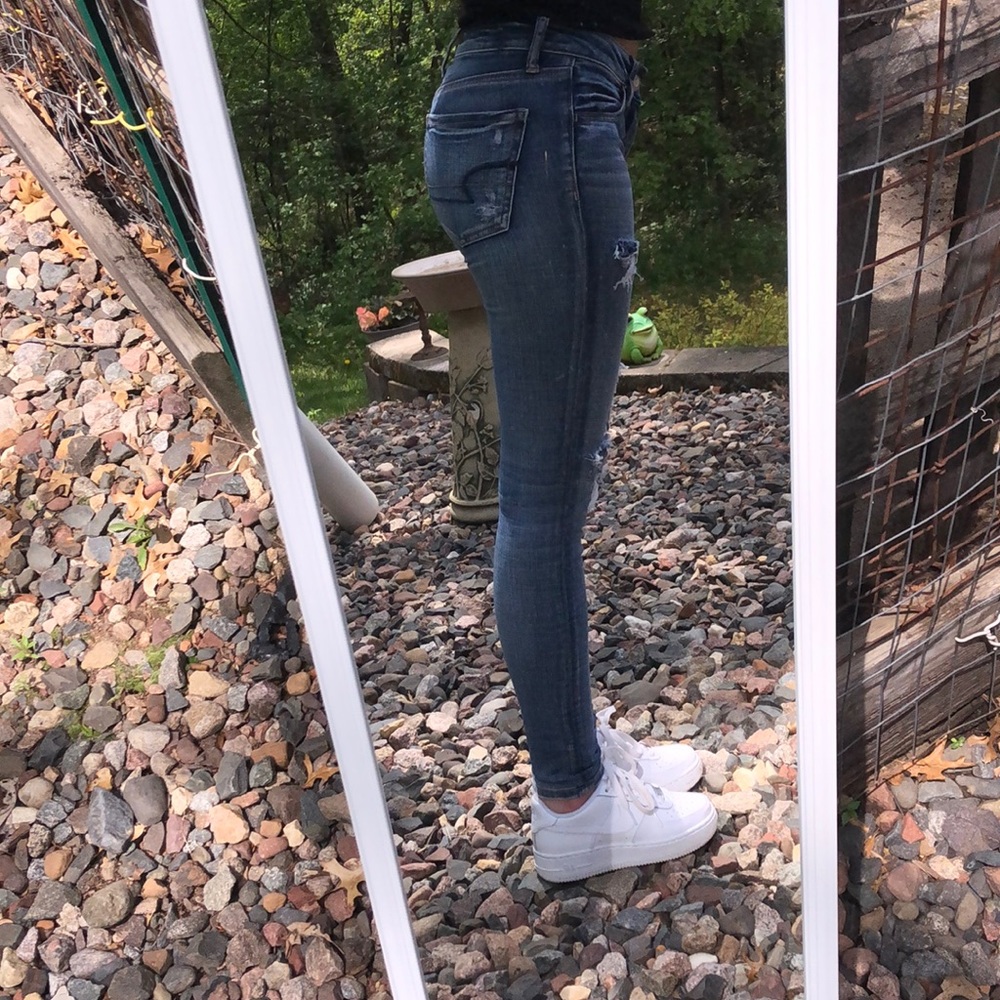 American Eagle women’s blue ripped / distressed skinny jeans / jeggings - Picture 4 of 12